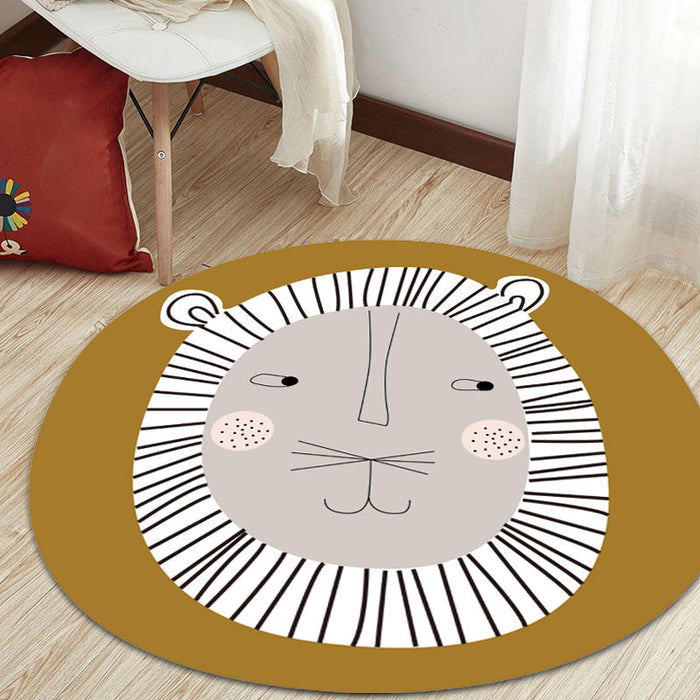 Dark Color Cartoon Area Rug Synthetics Animal Head Carpet Stain-Proof Non-Slip Rug for Nursery