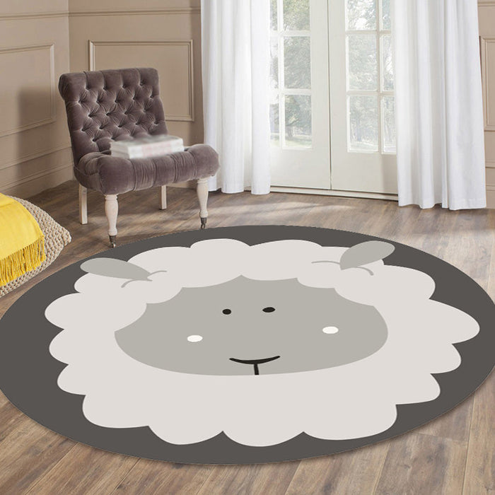 Dark Color Cartoon Area Rug Synthetics Animal Head Carpet Stain-Proof Non-Slip Rug for Nursery