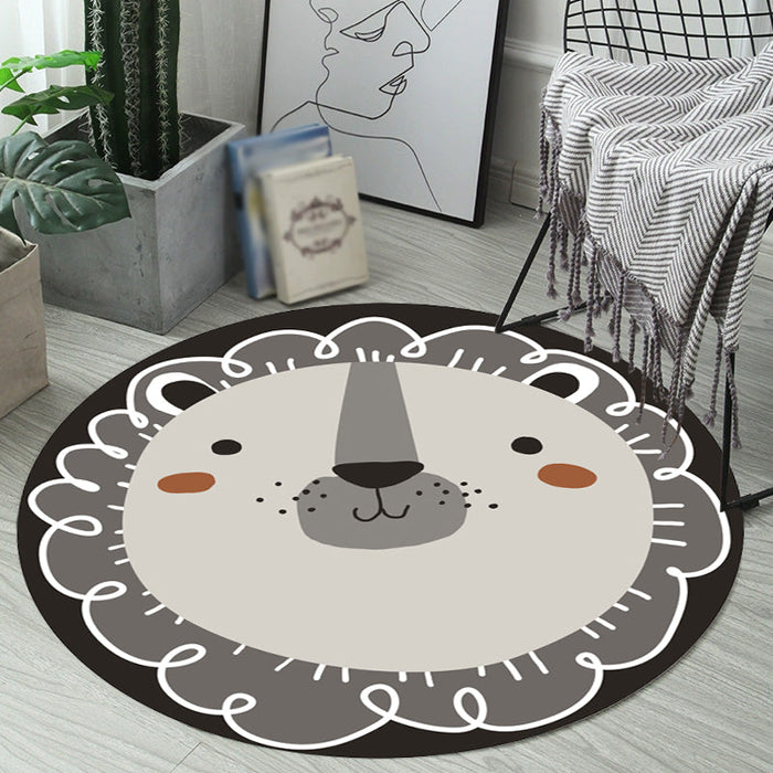 Dark Color Cartoon Area Rug Synthetics Animal Head Carpet Stain-Proof Non-Slip Rug for Nursery