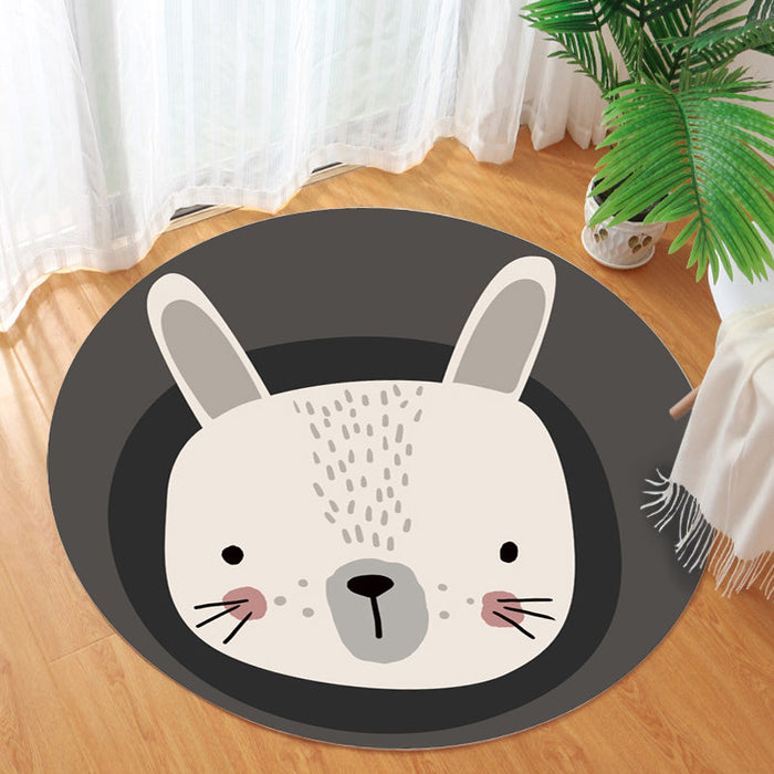 Dark Color Cartoon Area Rug Synthetics Animal Head Carpet Stain-Proof Non-Slip Rug for Nursery