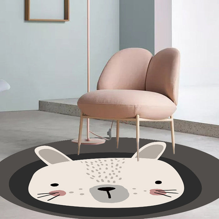 Dark Color Cartoon Area Rug Synthetics Animal Head Carpet Stain-Proof Non-Slip Rug for Nursery