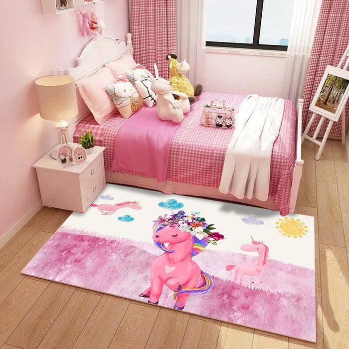 Dreamy Fairy Tale Area Rug Pastel Color Cartoon Rug Polypropylene Stain Resistant Carpet for Nursery