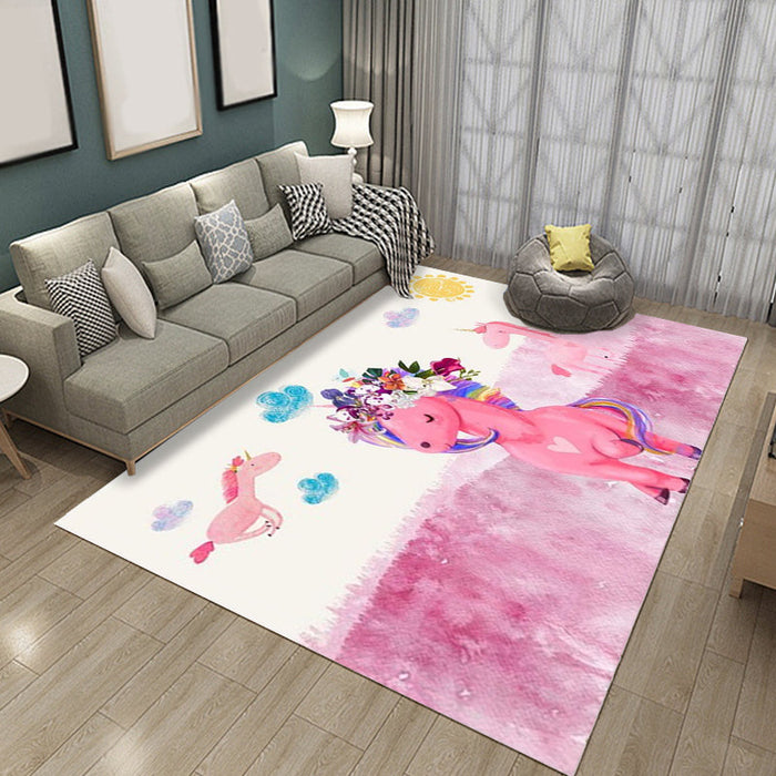 Dreamy Fairy Tale Area Rug Pastel Color Cartoon Rug Polypropylene Stain Resistant Carpet for Nursery