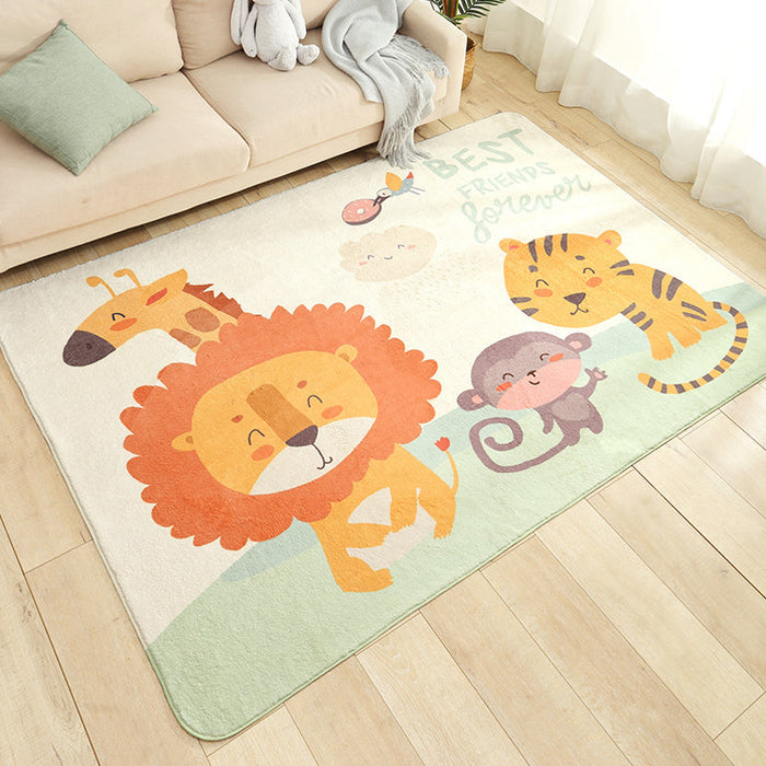 Cartoon Zoo Area Rug Multicolored Polyester Carpet Non-Slip Backing Stain Resistant Rug for Kids Bedroom