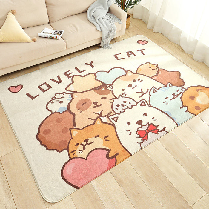 Cartoon Zoo Area Rug Multicolored Polyester Carpet Non-Slip Backing Stain Resistant Rug for Kids Bedroom