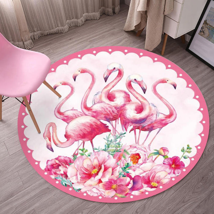 Multicolor Flamingo Pattern Rug Polyester Tropical Rug Anti-Slip Backing Machine Washable Area Rug for Bedroom