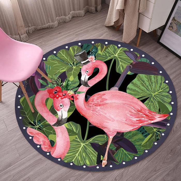 Multicolor Flamingo Pattern Rug Polyester Tropical Rug Anti-Slip Backing Machine Washable Area Rug for Bedroom