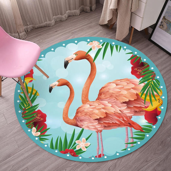 Multicolor Flamingo Pattern Rug Polyester Tropical Rug Anti-Slip Backing Machine Washable Area Rug for Bedroom