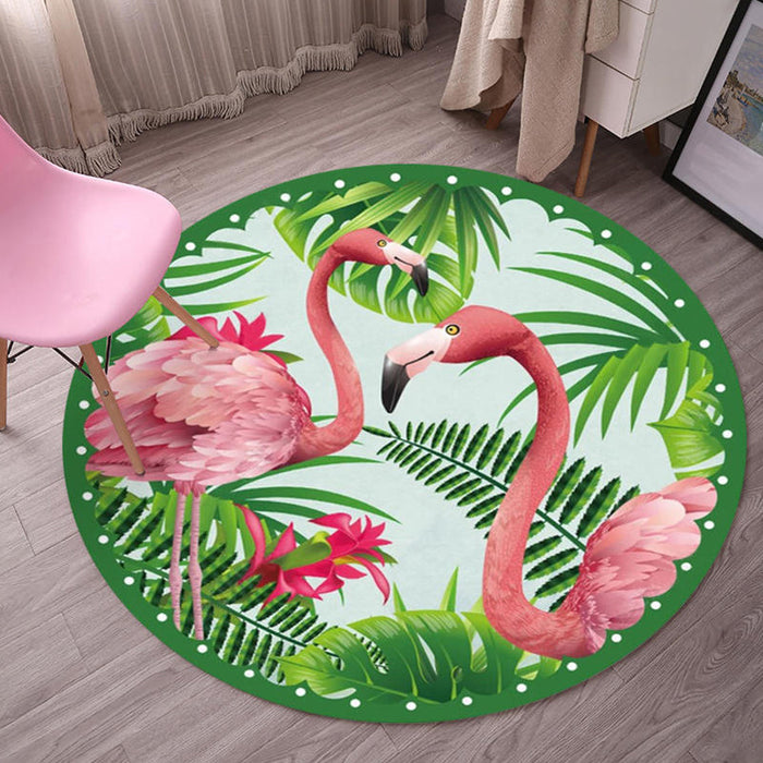 Multicolor Flamingo Pattern Rug Polyester Tropical Rug Anti-Slip Backing Machine Washable Area Rug for Bedroom