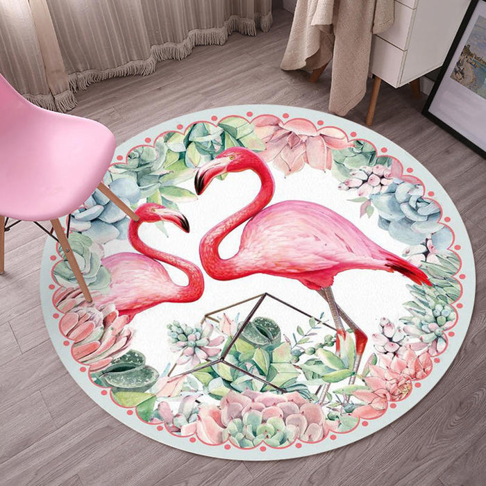 Multicolor Flamingo Pattern Rug Polyester Tropical Rug Anti-Slip Backing Machine Washable Area Rug for Bedroom