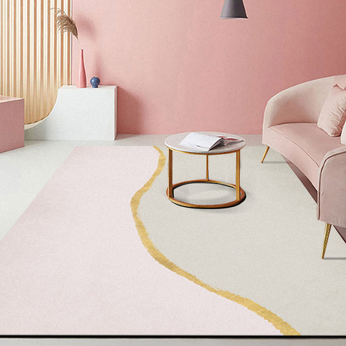 Modern Abstract Rug Pink Polyester Area Rug Pet Friendly Washable Non-Slip Backing Area Rug for Sitting Room