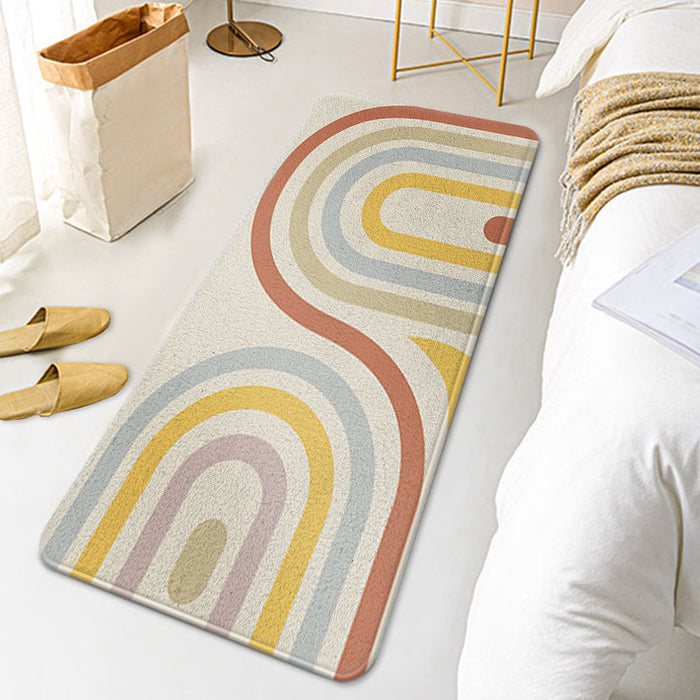 Casual Multi Colored Modernism Rug Polyester Swirl Striped Pattern Carpet Washable Pet Friendly Anti-Slip Carpet for Bedroom