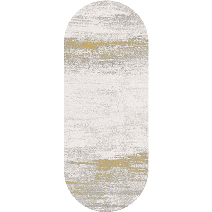 Oval Industrial Style Polyester Bedside Rug with Yellow Cement Pattern Pet Friendly Area Rug