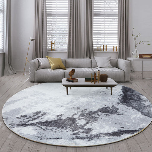 Round Industrial Style Gray Polyester Rug with Cement Design Pet Friendly Parlor Area Rug