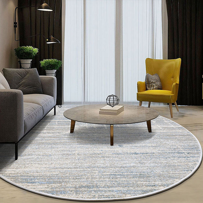 Industrial Style Light Gray Area Rug Round Textured Polyester Pet Friendly Indoor Rugs