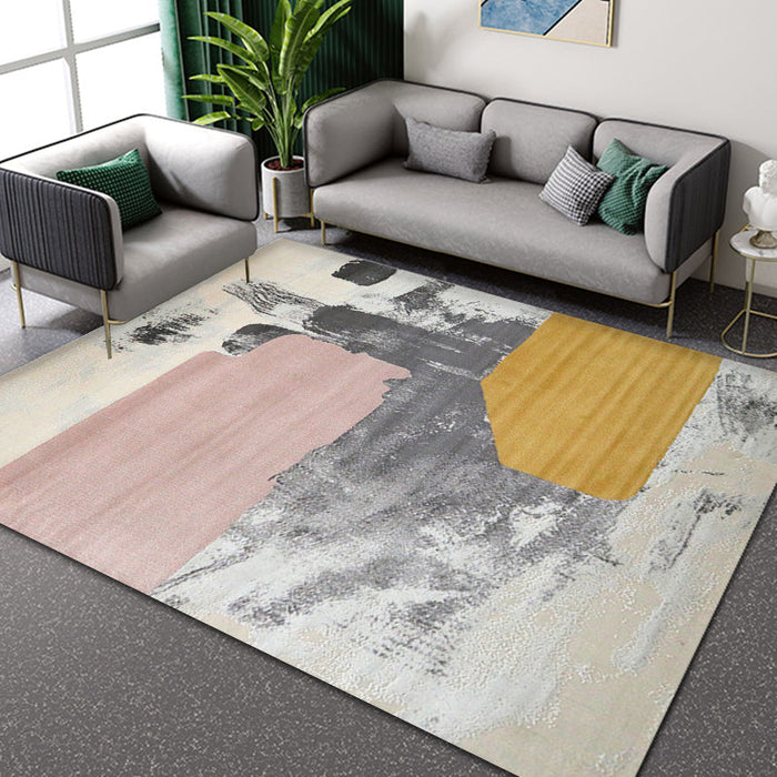 Industrial Style Rug with Colorful Cement Pattern Indoor Pet Friendly Polyester Area Rug