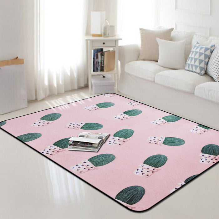 Kids Child's Room Rug in Pink and Green Botanical Cactus Print Rug Polyester Stain-Resistant Area Rug