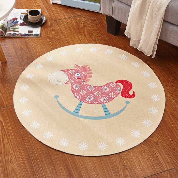 Kids Bedroom Rug in Pink and Purple Animal Horse Bear Print Rug Polyester Stain-Resistant Area Rug