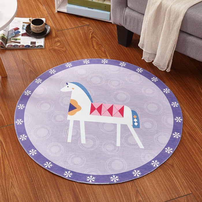 Kids Bedroom Rug in Pink and Purple Animal Horse Bear Print Rug Polyester Stain-Resistant Area Rug