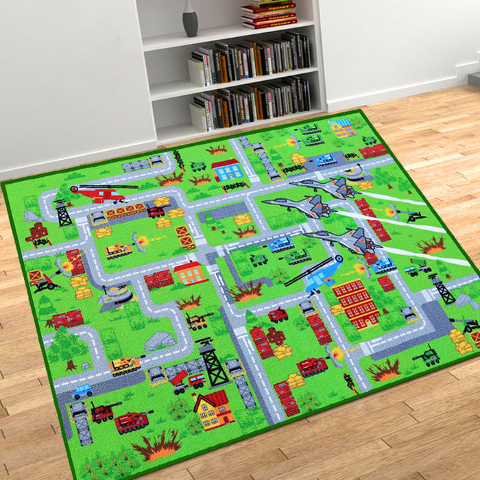 Stylish Road Pattern Rug with Weapon Green Kids Rug Polyester Pet Friendly Washable Non-Slip Area Rug for Decoration