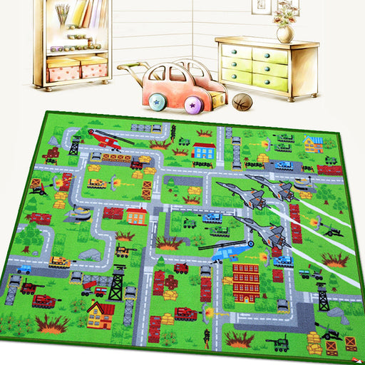 Stylish Road Pattern Rug with Weapon Green Kids Rug Polyester Pet Friendly Washable Non-Slip Area Rug for Decoration