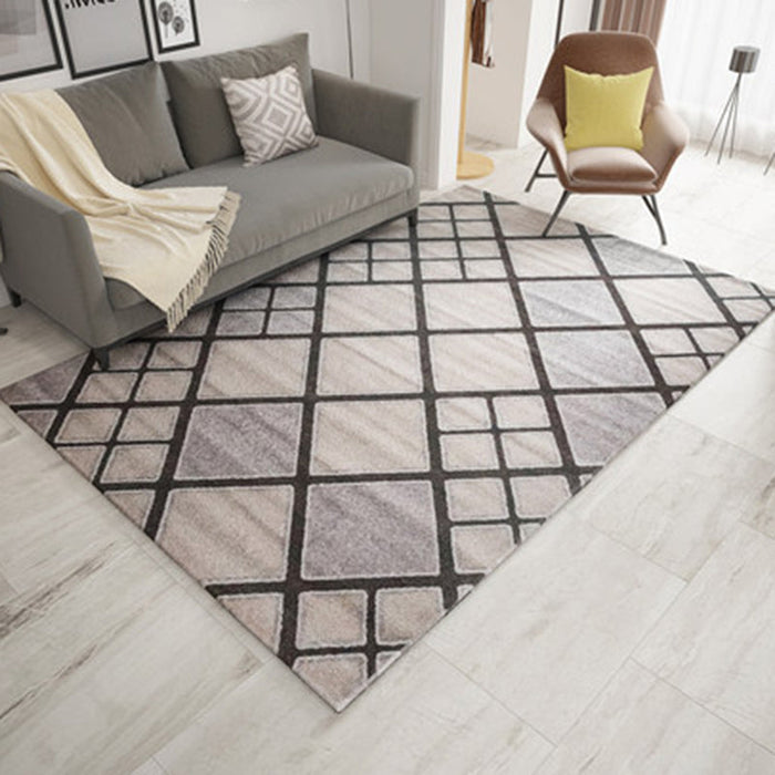 Ivory Bedroom Rug Novelty Geometric Plaid Stripe Pattern Rug Polyester Washable Area Rug