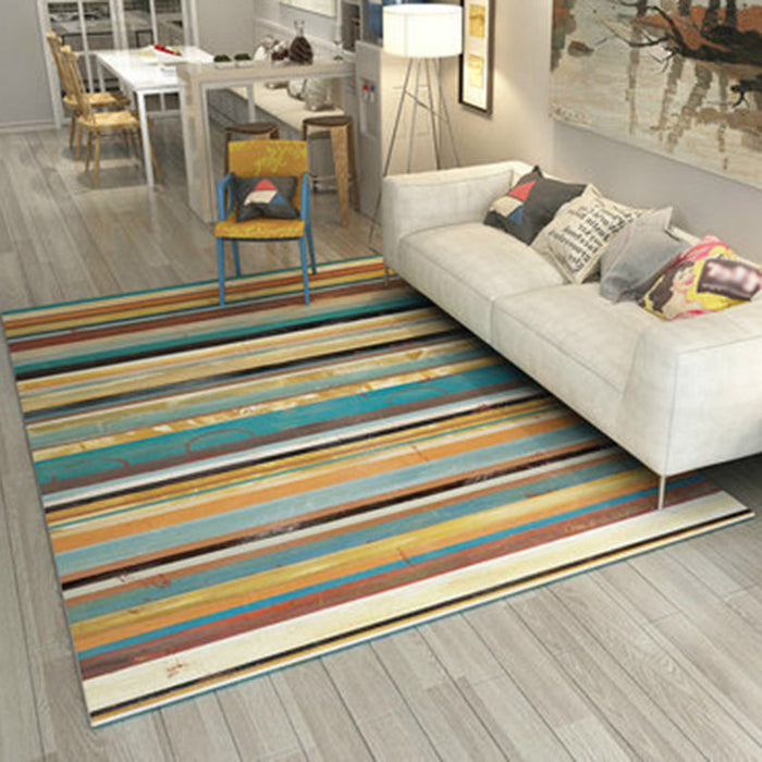 Multicolor Bedroom Rug Novelty Stripe Pattern Area Rug Polyester Washable Carpet