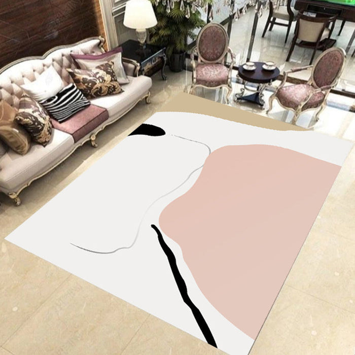 White and Pink Bedroom Rug Novelty Color Block Pattern Rug Polyester Washable Area Rug