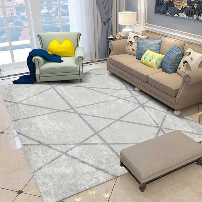 Scandinavian Novelty Rug in Grey Geometry Lines Print Area Rug Polyester Washable Carpet for Home Decoration