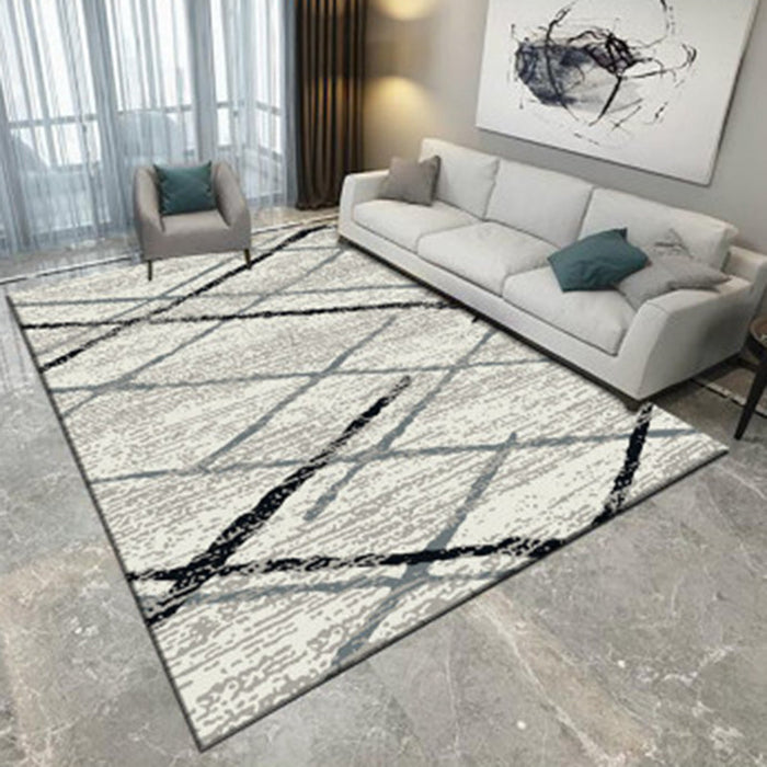 Ivory Bedroom Rug Novelty Geometric Diamond Pattern Area Rug Polyester Washable Carpet