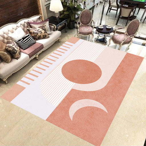 Modern Novelty Rug in Orange and Ivory Moon Sun Stripe Print Area Rug Polyester Washable Carpet for Bedroom