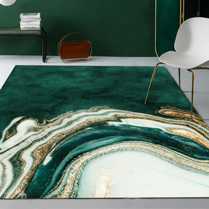 Green Bedroom Rug Modern Abstract Marble Pattern Area Rug Polyester Washable Carpet