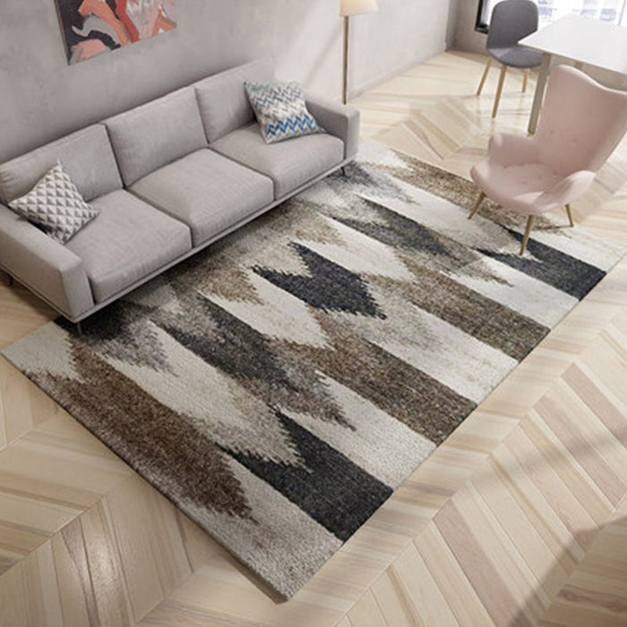 Modern Living Room Rug in Brown Abstract Triangle Circle Stripe Pattern Rug Polyester Washable Area Rug