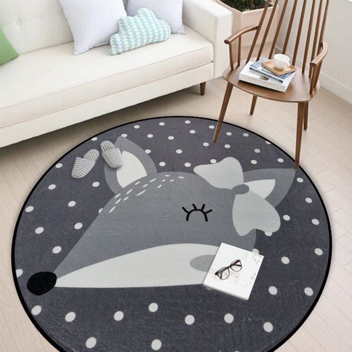 Kids Nursery Rug in Black and Grey Animal Mouse Print Rug Polyester Washable Anti-Slip Backing Area Rug