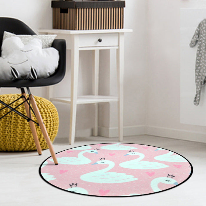 Pink Child's Room Rug Kids Animal Unicorn Swan Floral Heart Pattern Area Rug Polyester Pet Friendly Carpet