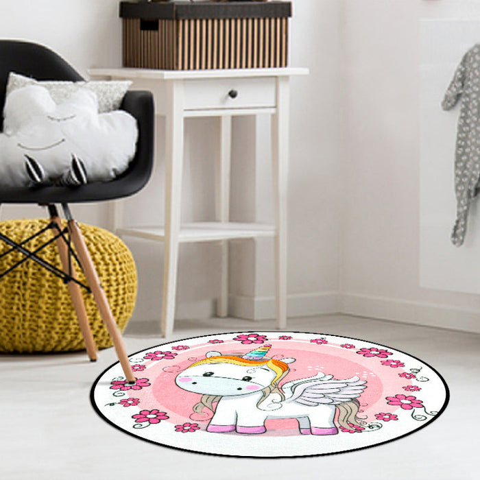 Pink Child's Room Rug Kids Animal Unicorn Swan Floral Heart Pattern Area Rug Polyester Pet Friendly Carpet