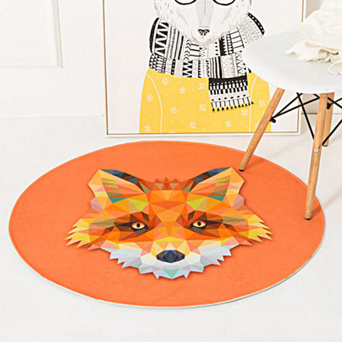 Kids Nursery Rug in Orange and Ivory Animal Rabbit Lion Fox Print Rug Polyester Non-Slip Area Rug