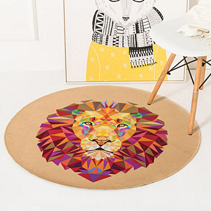 Kids Nursery Rug in Orange and Ivory Animal Rabbit Lion Fox Print Rug Polyester Non-Slip Area Rug