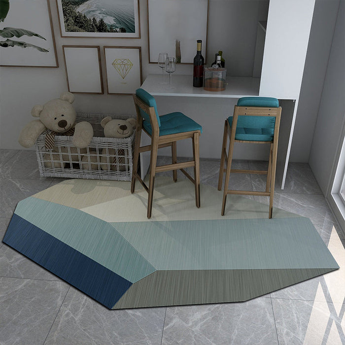 Irregular Bedroom Rug in Brown and Blue Modern Colorblock Pattern Area Rug Polyester Machine Washable Carpet