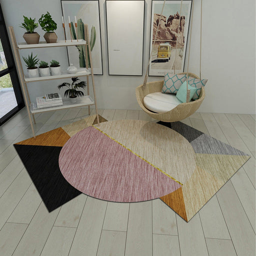 Modern Living Room Irregular Rug Colorful Color Block Pattern Rug Polyester Stain-Resistant Area Rug