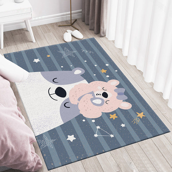 Multicolor Cartoon Animal Pattern Rug Polyester Kids Rug Washable Anti-Slip Pet Friendly Area Rug for Bedroom