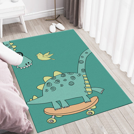 Multicolor Cartoon Animal Pattern Rug Polyester Kids Rug Washable Anti-Slip Pet Friendly Area Rug for Bedroom