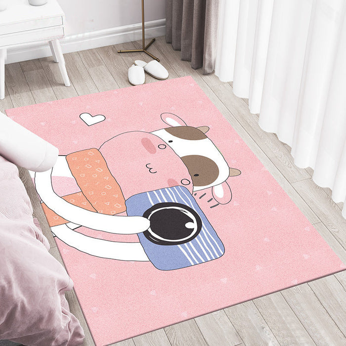 Multicolor Cartoon Animal Pattern Rug Polyester Kids Rug Washable Anti-Slip Pet Friendly Area Rug for Bedroom