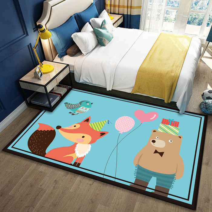 Cute Multicolor Kids Rug Polyester Animal Pattern Rug Washable Pet Friendly Non-Slip Carpet for Nursery