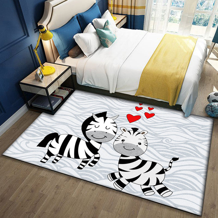 Cute Multicolor Kids Rug Polyester Animal Pattern Rug Washable Pet Friendly Non-Slip Carpet for Nursery