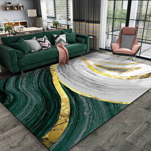 Unique Watercolor Pattern Rug Black and Green Modernism Rug Polyester Pet Friendly Washable Non-Slip Area Rug for Bedroom