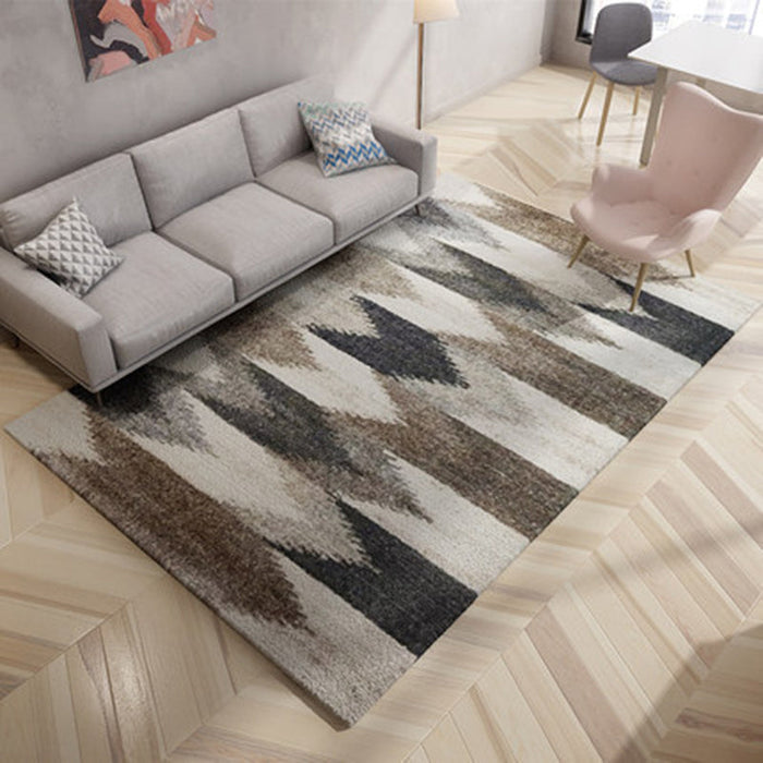 Brown Bedroom Rug Novelty Circle Triangle Stripe Pattern Area Rug Polyester Washable Carpet