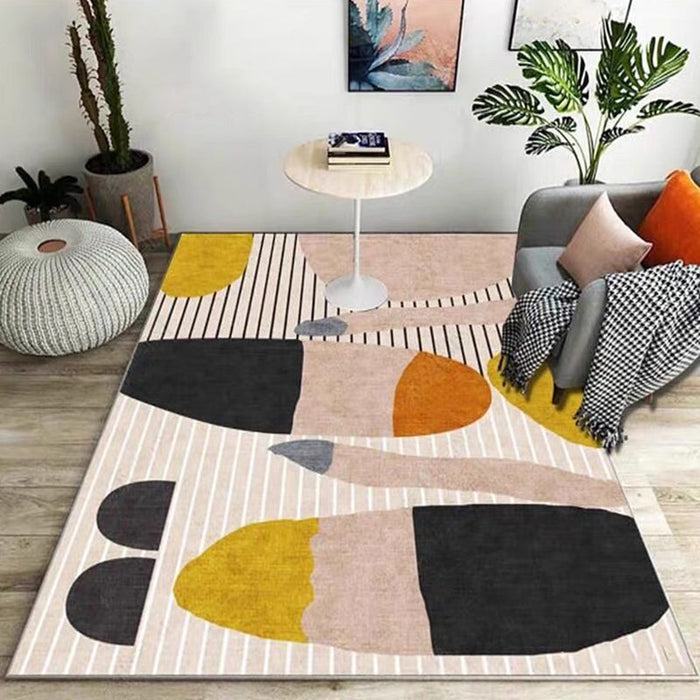 Ivory Bedroom Rug Novelty Stripe Color Block Pattern Rug Polyester Washable Area Rug