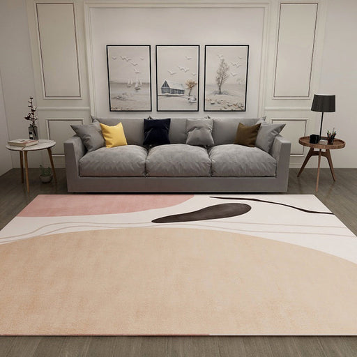 Scandinavian Novelty Rug in Ivory Color Block Lines Print Area Rug Polyester Washable Carpet for Living Room
