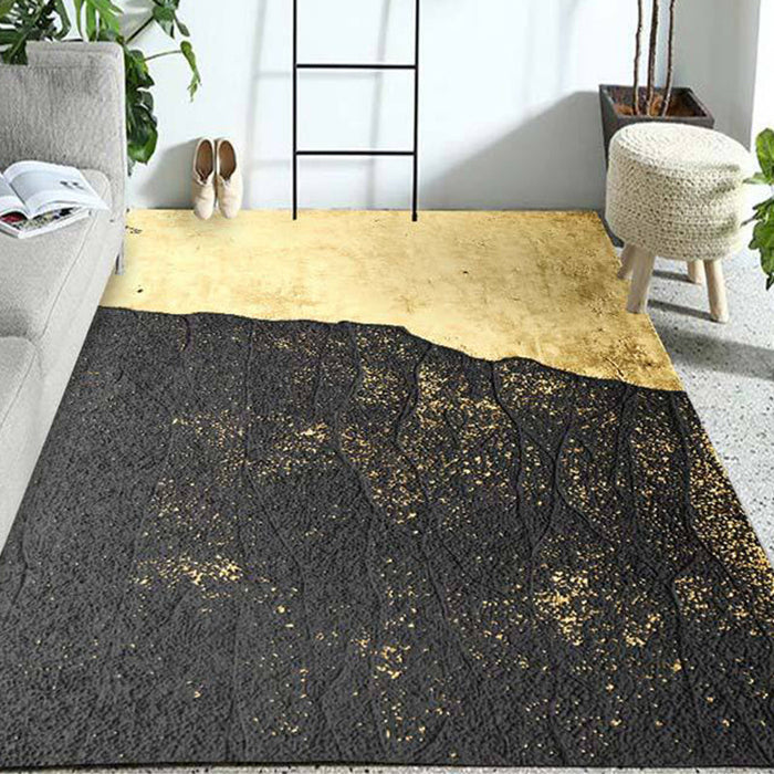 Novelty Home Decoration Rug in Gold Color Block Print Area Rug Polyester Washable Carpet